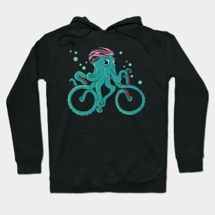 Octopus with bike helmet, Mimicking Riding a Bicycle Hoodie